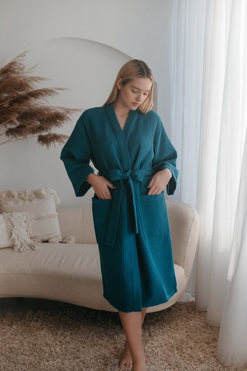 華夫格長袍 奢華棉質華夫格睡袍 男女皆宜 NK01