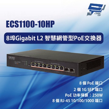 昌運監視器 Edge-corE Edgecore ECS1100-10HP 8埠智慧網管型PoE交換器