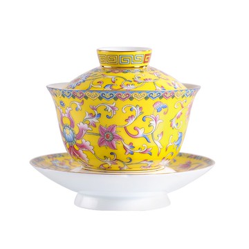 昱器琺瑯彩三才蓋碗大號單個泡茶功夫茶具薄胎陶瓷茶碗茶杯敬茶杯