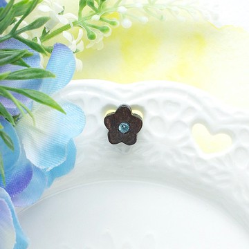 藍色小花 原木手工耳環 純銀耳針 單隻  禮物訂製