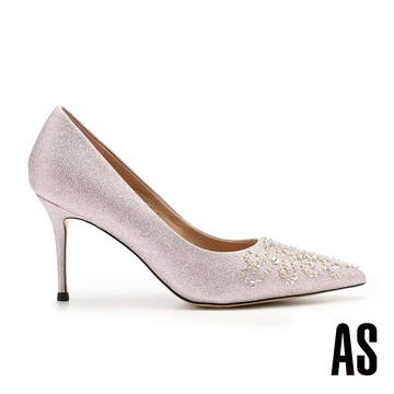 95W043－AS 優雅奢華閃鑽金蔥皮革尖頭美型高跟鞋－紫