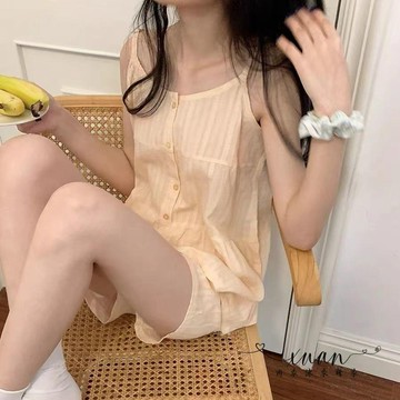Xuan♥ 2022新甜美夏季棉麻性感吊帶睡衣薄款短褲洋氣休閑家居服女兩件套