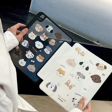 可愛插畫狗狗 帶筆槽保護套 適用於iPad 10 11 12 Air M4 11吋 Pro M5 A16 mini 7