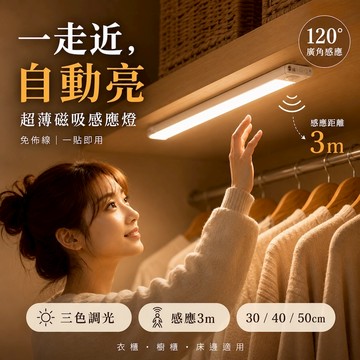 【台灣現貨&最高折$300】感應燈 免布線 超薄磁吸【凡事良選】LED 智能感應燈 衣櫃燈 小夜燈 走廊燈 櫥櫃燈 充電