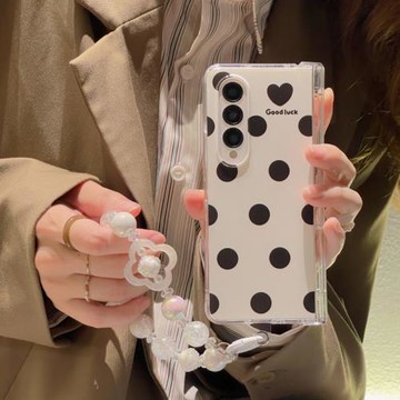 ins韓風小清新波點適用三星galaxyzfold5手機殼新款fold4文藝簡約zfold3折疊屏外殼w22三星折疊手鏈w23殼5G