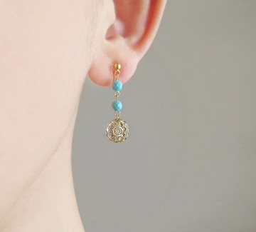 綠松石與德國珠飾的復古風格耳環、耳夾