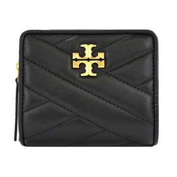 TORY BURCH KIRA 金字LOGO羊皮斜紋拉鍊零錢短夾-黑90344-001