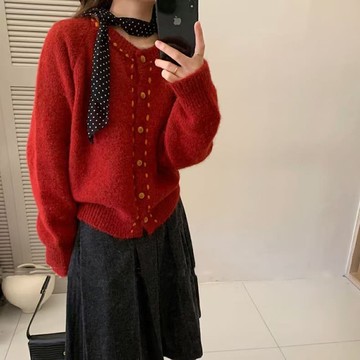 復古手工縫線針織外套