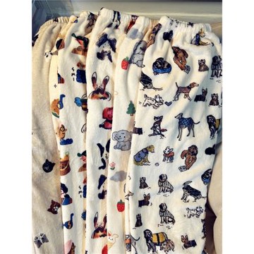 加長高個子睡褲女秋冬季珊瑚絨長褲卡通印花遛彎褲可外穿家居褲子