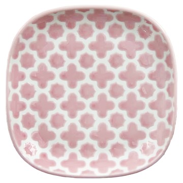 IShimaru 石丸 波佐見燒 摩洛哥花磚圓角盤 (小)  粉紅色  15.2 x 15.2 x 2.5cm  1個