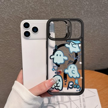 情侶粉色幽靈適用17Promax手機殼iPhone16plus新品15鏡頭支架14磁吸殼13磨砂防摔12亞克力11磁吸殼