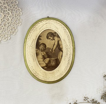 【好日戀物】德國教堂小天使古董裝飾畫壁畫