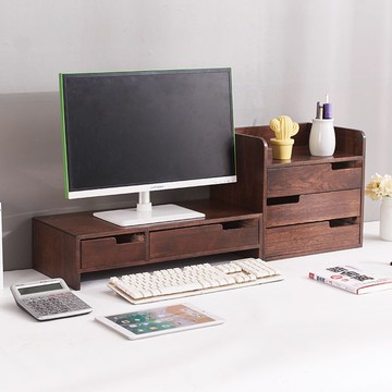 【台灣公司 可打統編】實木電腦增高架辦公桌顯示器抬高架桌面抽屜式收納盒多層抽屜式柜 y8183