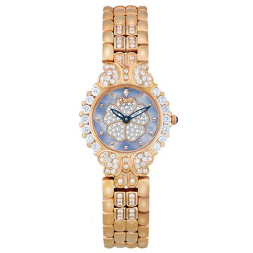 【Ogival 愛其華】山茶花系列 渲染海藍珍珠貝真鑽腕錶 (305-094DLR) 玫瑰金