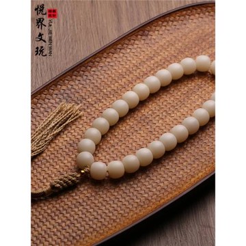 (免運)手工原生態白玉菩提根手串桶珠男女文玩佛珠手鏈手持18籽念珠把件