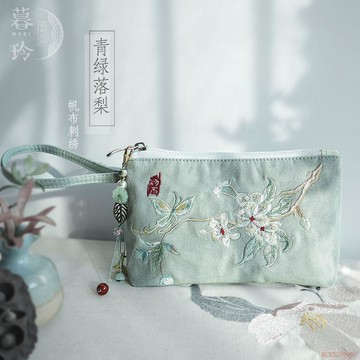 精選好物🌈(暮玲原創精品)布藝古風拉鍊刺繡手機鑰匙帆布手拿小包零錢包女