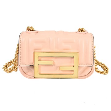 FENDI 7AS143 經典LOGO壓花超迷你肩/斜背鍊包.柔粉
