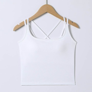 JS - 雙肩帶交叉美背BRA TOP/附罩杯上衣-白色