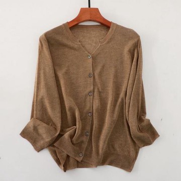 春夏新款外貿訂單100亞麻v領薄款針織外搭開衫夏季防曬衫空調衫