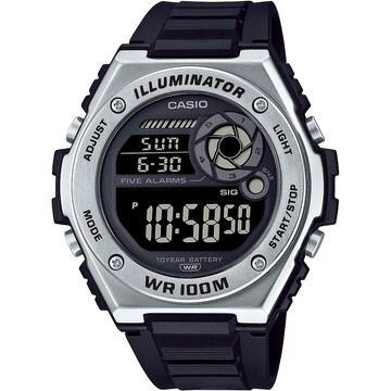 CASIO 卡西歐 10年電力金屬風計時手錶-黑x銀 MWD-100H-1BV