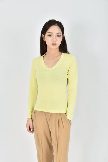 (M) 22 octobre秋冬針織素面黃色長袖上衣