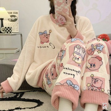 爆款睡衣🌙 睡衣女冬珊瑚絨韓版學生可愛長袖秋冬季加厚法蘭絨大碼家居服套裝睡衣 冬季睡衣