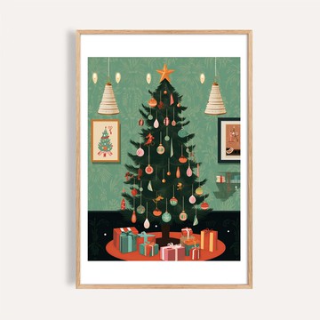 溫馨耶誕風格 / 室內聖誕樹與禮物 聖誕掛畫 海報 無框畫