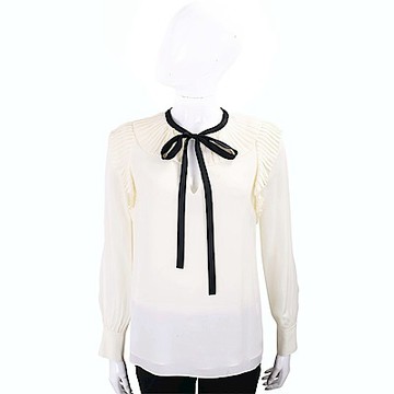 TORY BURCH Diana 浪漫荷葉領撞色雪紡紗上衣