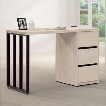 文創集 麥森亞4尺三抽側邊框書桌-121.2x56.4x80.4cm免組