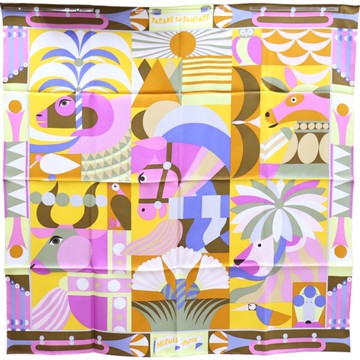 HERMES 愛馬仕 多色 Parade en Fanfare 絲綢 絲巾 90*90 【二手名牌BRAND OFF】