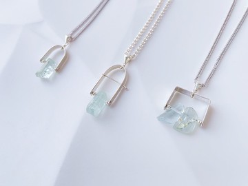 //海藍寶原礦石頸鍊// 稀有 透藍 三月誕生石 天然石金工手作
