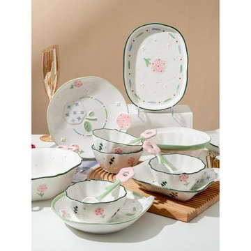 花朵可愛陶瓷米飯碗家用2023新款燕麥蒸蛋湯面碗碟碗盤子餐具單個