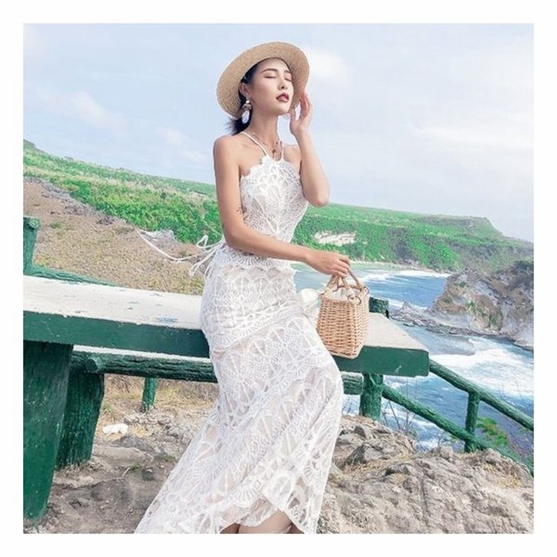 マキシワンピース ワンピース サマードレス レディース 代 30代 40代 50代 春夏 春 夏 ロング丈 マキシ ホルターネック マーメイド レース バックコンシャス 通販 Lineポイント最大0 5 Get Lineショッピング