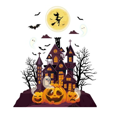 萬聖節裝飾 無痕壁貼  60 x 45cm  城堡南瓜燈