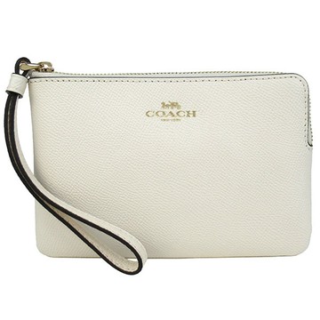 COACH - 素面皮革Ｌ型拉鍊手拿包 (白)