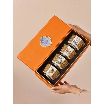 琺瑯彩高檔主人杯家用辦公室喝茶杯陶瓷功夫茶具配件品茗杯禮盒裝