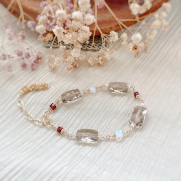 14KGF 多寶石 琥珀月影 流蘇手鍊 茶晶