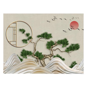 24mama 掛畫 單聯式 日落松樹 抽象山水 無框畫  80 x 60cm