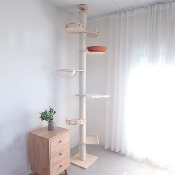 DINGDONGPET 托米貓抓柱貓跳台  米色 + 木紋色  1個