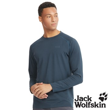 【Jack wolfskin 飛狼】男 極簡素色圓領抗菌保暖排汗衣 長袖T恤『深藍』