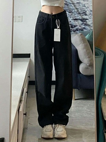 復古高腰顯瘦牛仔褲女春夏季寬松闊腿褲2022新款大碼直筒拖地長褲