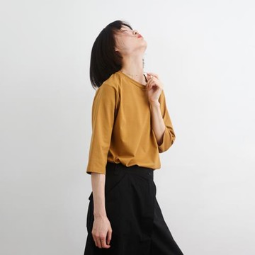 細膩絲光長絨棉寬松中袖T恤衫 小魚春夏季女士純棉簡約氣質針織衫