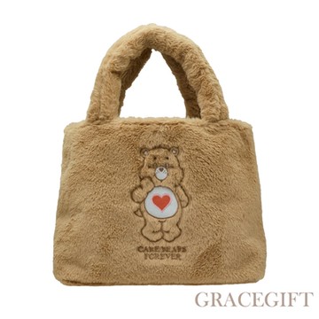 【Grace Gift】Care Bears-溫柔小熊單肩毛毛托特包 棕
