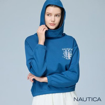 Nautica  女裝 趣味魚群圖騰連帽長袖T恤-藍色
