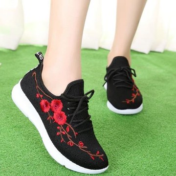 新款老北京布鞋女夏季飛織網鞋繡花鞋刺繡春秋款休閑運動鞋媽媽鞋