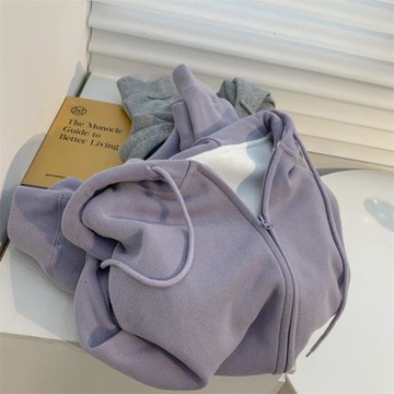 淺綠色拉鏈純色衛衣女加絨加厚帽衫外套女秋冬韓版寬松慵懶風上衣