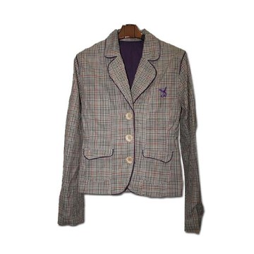 2024年秋季外單新品日系女復古單排扣格紋修身短款休閑小西裝外套