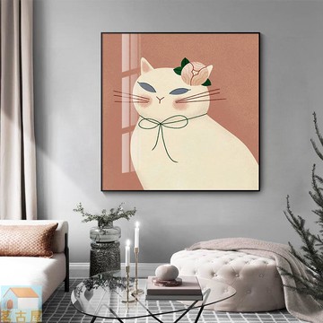北歐風格客廳貓咪裝飾畫兒童房小眾溫馨掛畫簡約風格民宿創意壁畫