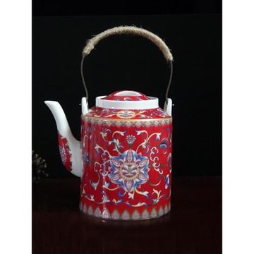 景德鎮陶瓷涼水壺家用辦公中式仿古耐熱高溫大容量琺瑯彩冷水壺