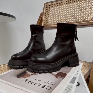 【Aa.chic】百搭質感後拉錬粗跟短靴(兩色).女裝/下身/褲子/日常/百搭/秋冬【C056201】